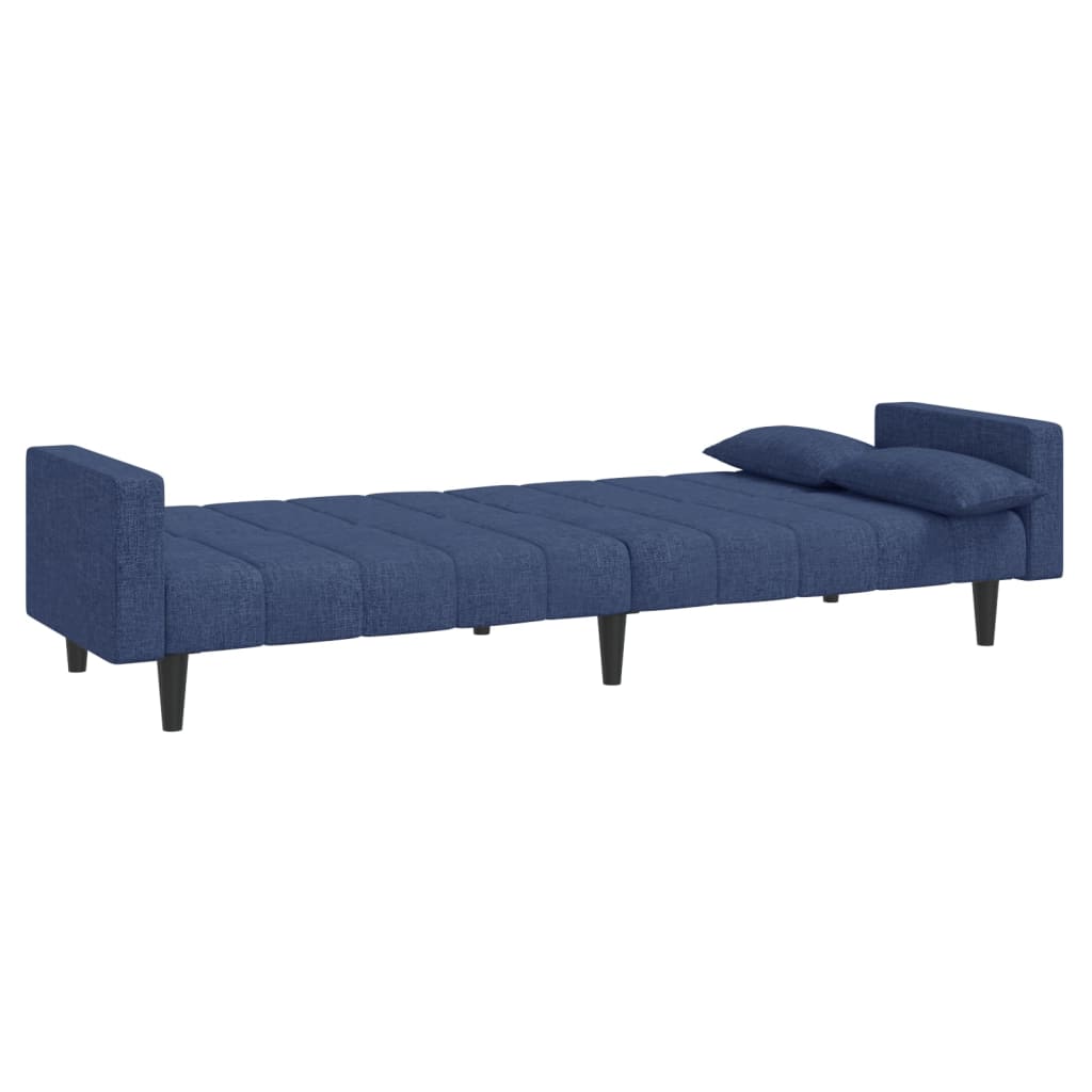 Divano Letto a 2 Posti con 2 Cuscini Blu in Tessuto 375837