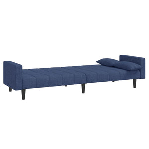 Divano Letto a 2 Posti con 2 Cuscini Blu in Tessuto 375837