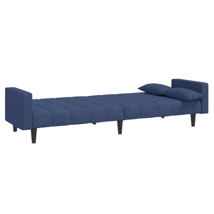 Divano Letto a 2 Posti con 2 Cuscini Blu in Tessuto 375837