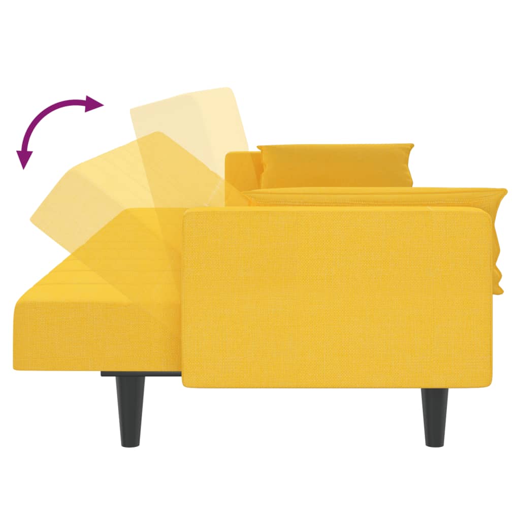 Divano Letto a 2 Posti con 2 Cuscini-Sofa Letto 2 Posti-Daybed Giallo in Tessuto 439963