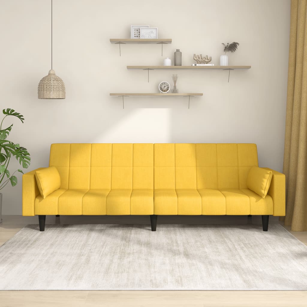 Divano Letto a 2 Posti con 2 Cuscini-Sofa Letto 2 Posti-Daybed Giallo in Tessuto 439963