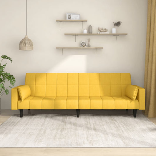 Divano Letto a 2 Posti con 2 Cuscini-Sofa Letto 2 Posti-Daybed Giallo in Tessuto 439963