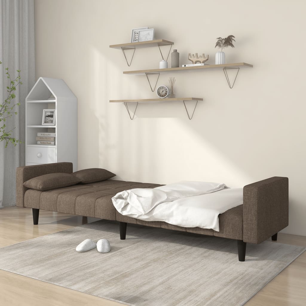 Divano Letto a 2 Posti con 2 Cuscini-Sofa Letto 2 Posti-Daybed Tortora in Tessuto 118401