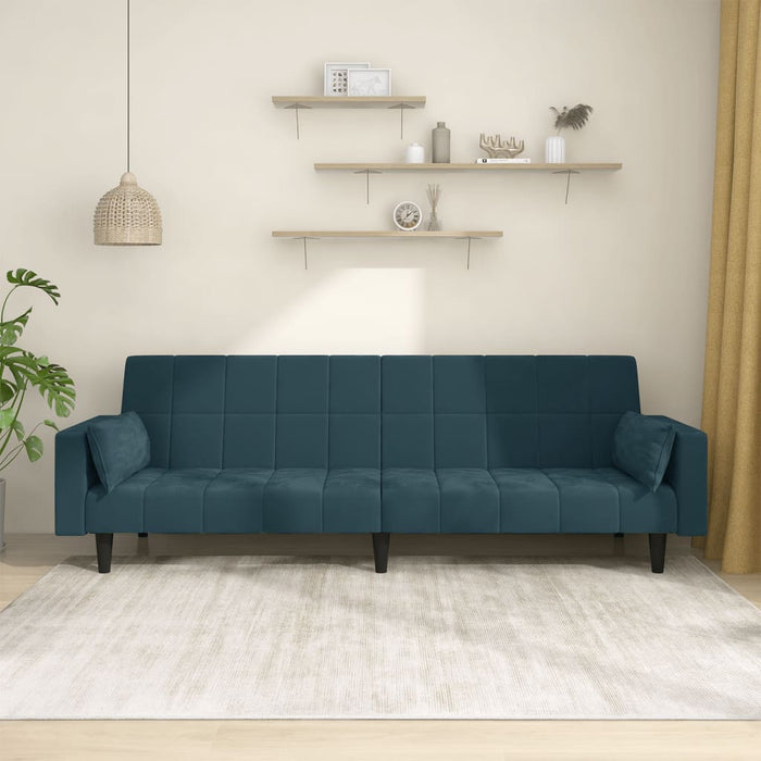 Divano Letto a 2 Posti con 2 Cuscini Blu in Velluto 375846