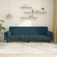 Divano Letto a 2 Posti con 2 Cuscini Blu in Velluto 375846