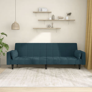 Divano Letto a 2 Posti con 2 Cuscini Blu in Velluto 375846