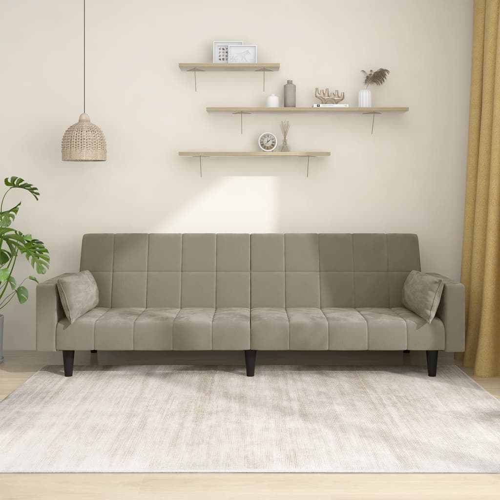 Divano Letto a 2 Posti con 2 Cuscini-Sofa Letto 2 Posti-Daybed Grigio Chiaro in Velluto 349589