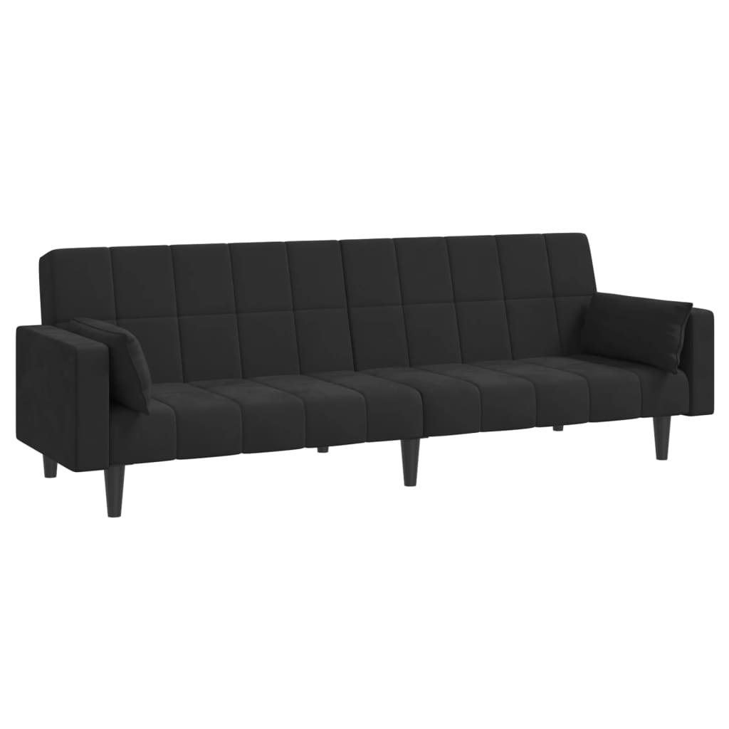Divano Letto a 2 Posti con 2 Cuscini-Sofa Letto 2 Posti-Daybed Nero in Velluto 507917