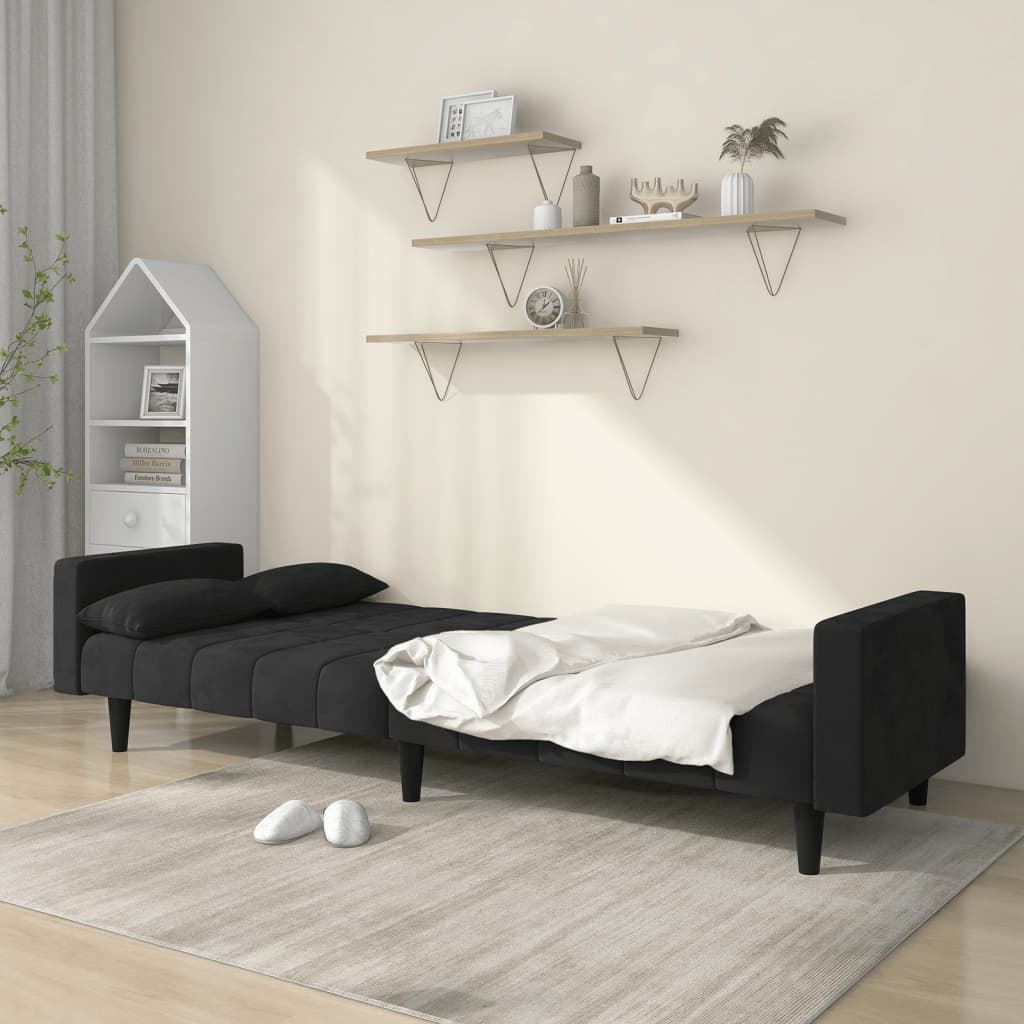 Divano Letto a 2 Posti con 2 Cuscini-Sofa Letto 2 Posti-Daybed Nero in Velluto 507917