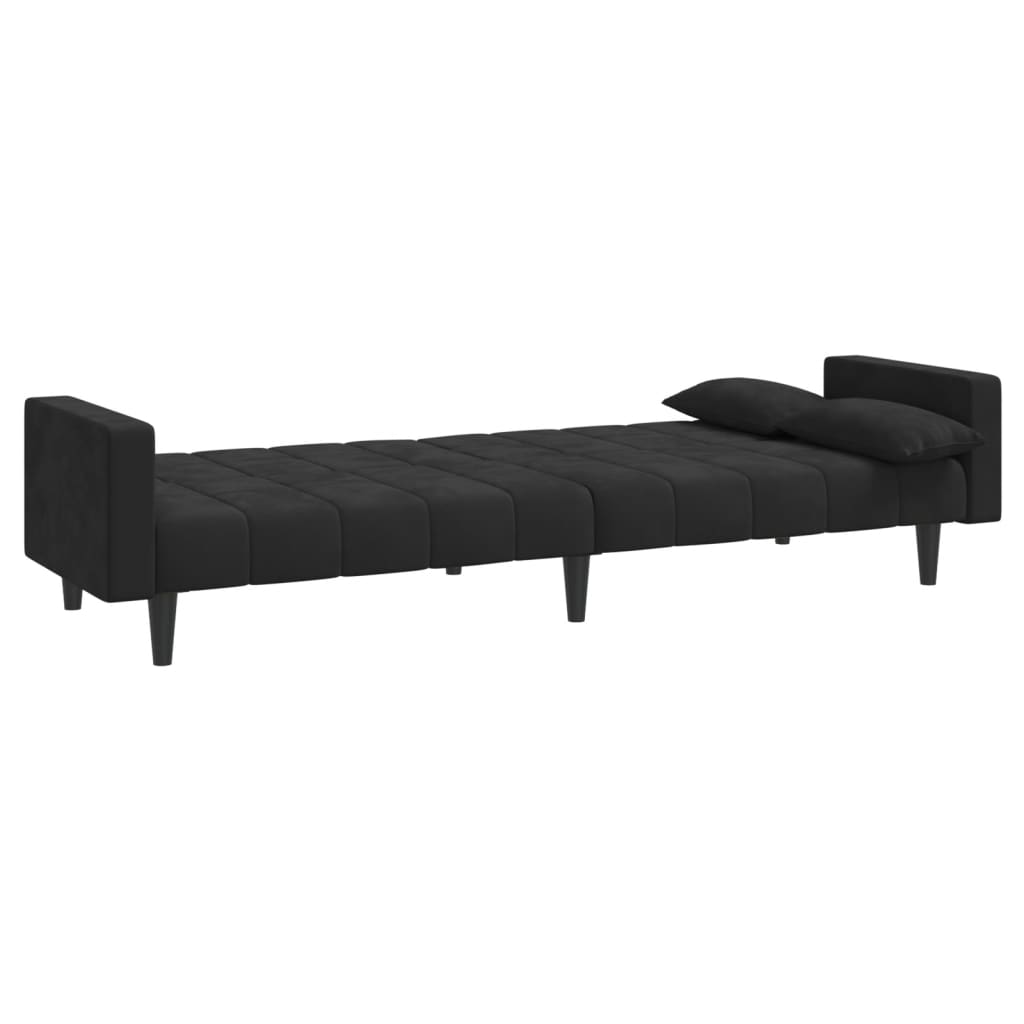Divano Letto a 2 Posti con 2 Cuscini-Sofa Letto 2 Posti-Daybed Nero in Velluto 507917