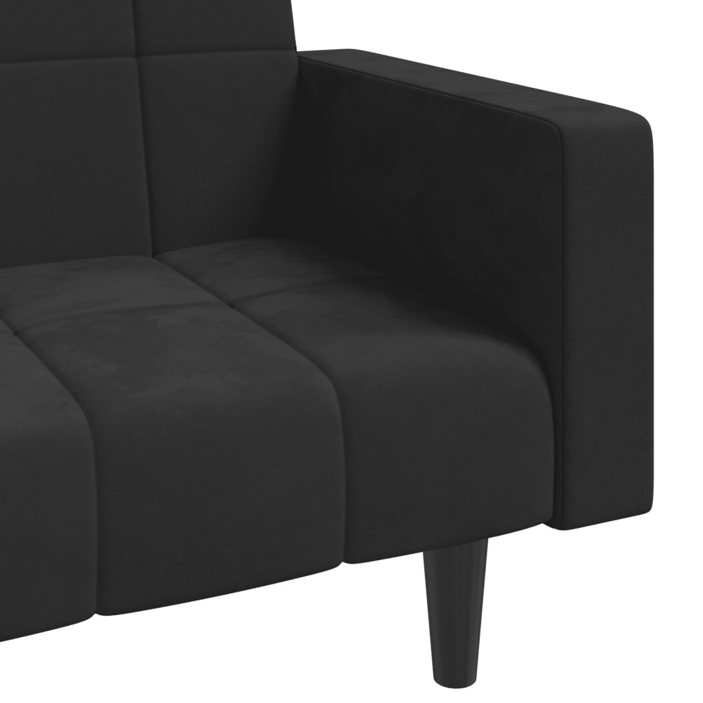 Divano Letto a 2 Posti con 2 Cuscini-Sofa Letto 2 Posti-Daybed Nero in Velluto 507917
