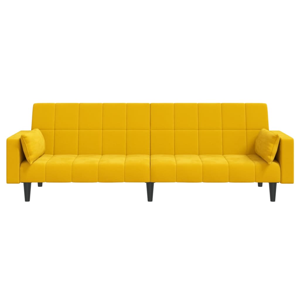 Divano Letto a 2 Posti con 2 Cuscini Giallo in Velluto 375851