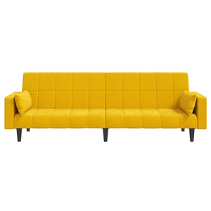 Divano Letto a 2 Posti con 2 Cuscini Giallo in Velluto 375851