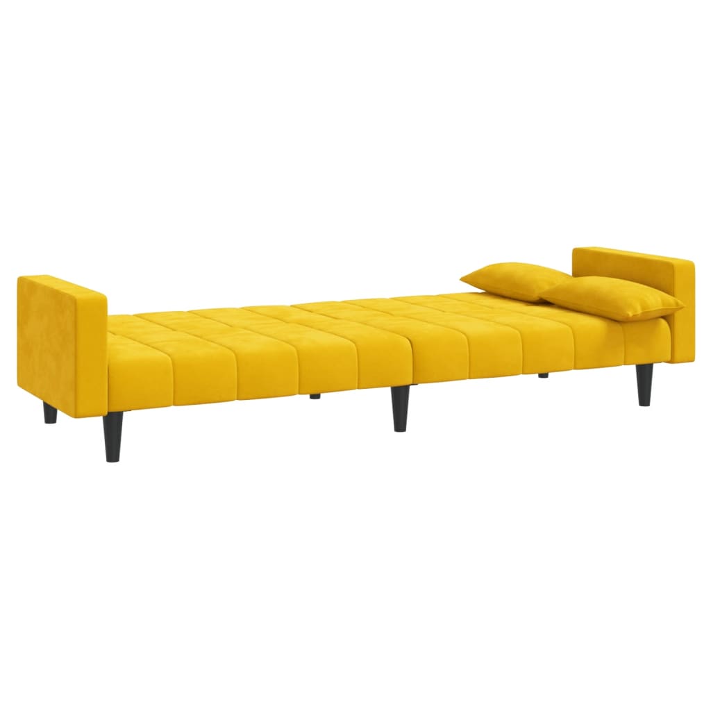 Divano Letto a 2 Posti con 2 Cuscini Giallo in Velluto 375851