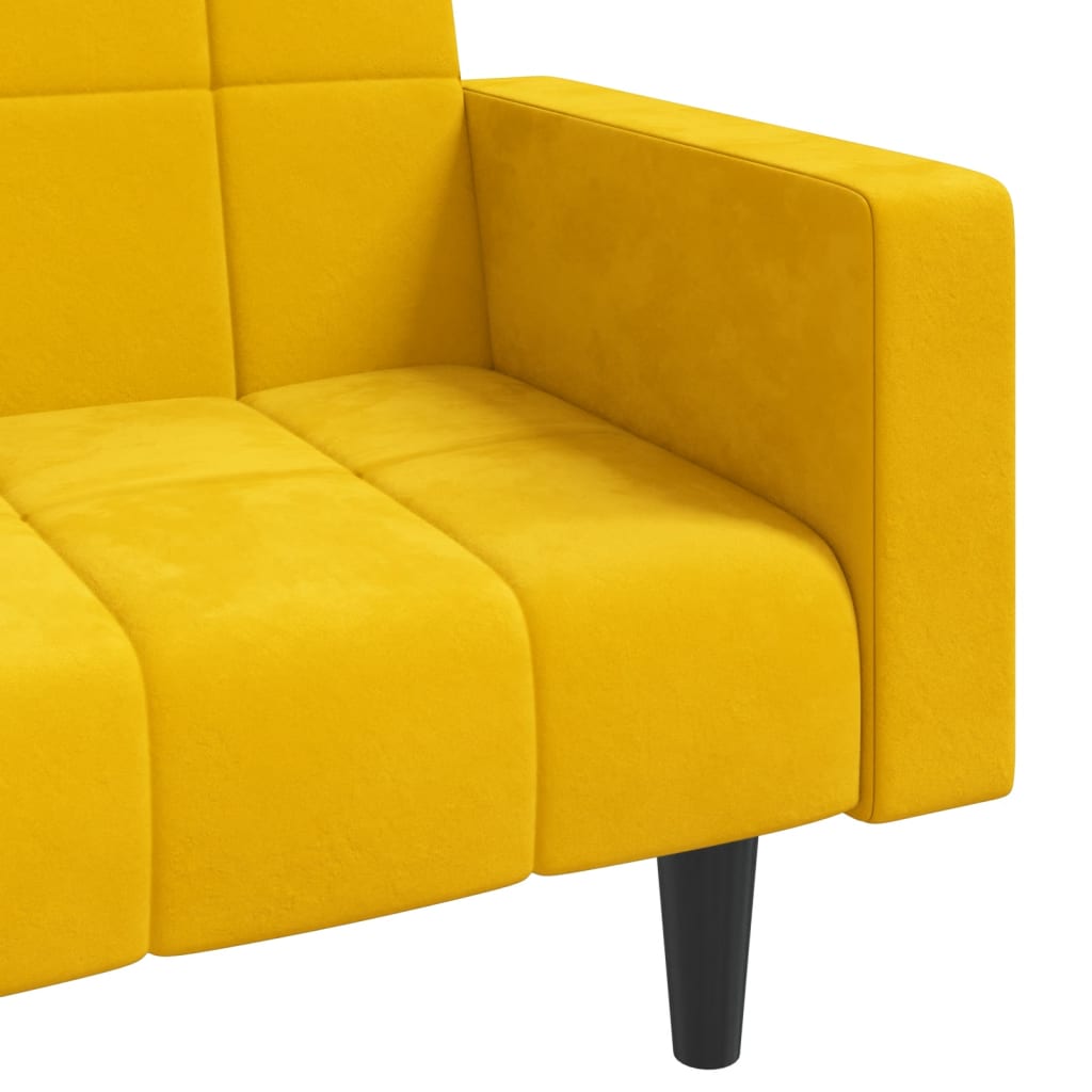 Divano Letto a 2 Posti con 2 Cuscini Giallo in Velluto 375851