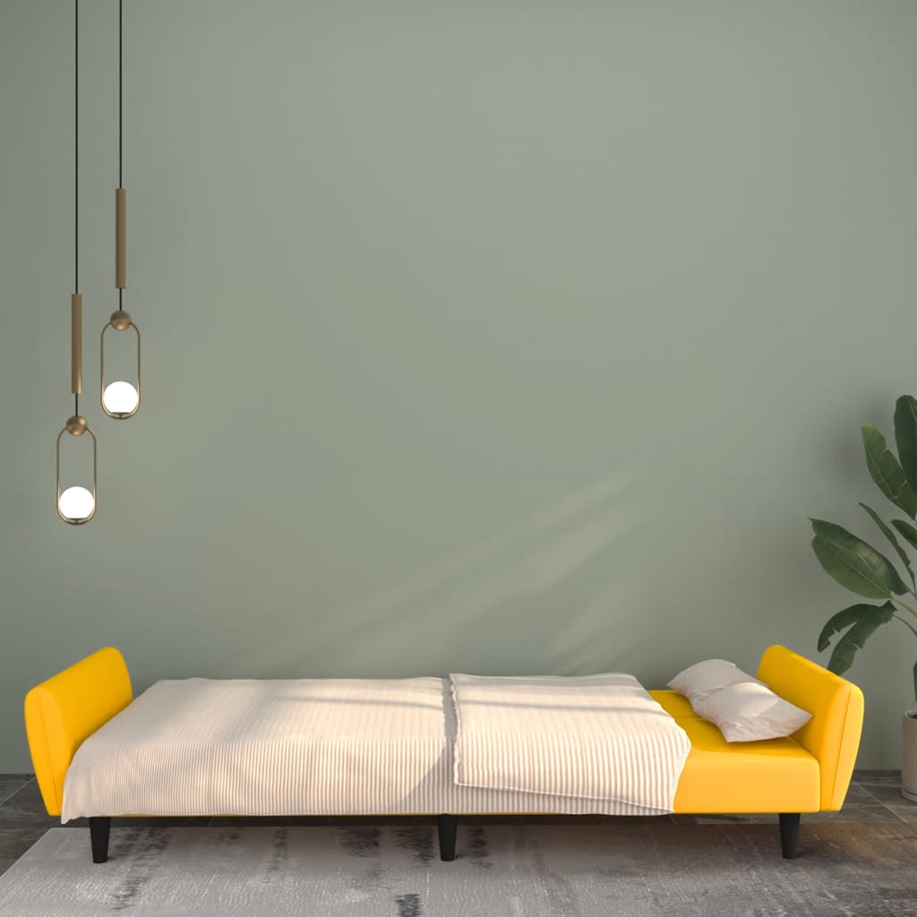 Divano Letto a 2 Posti Giallo in Velluto 375864
