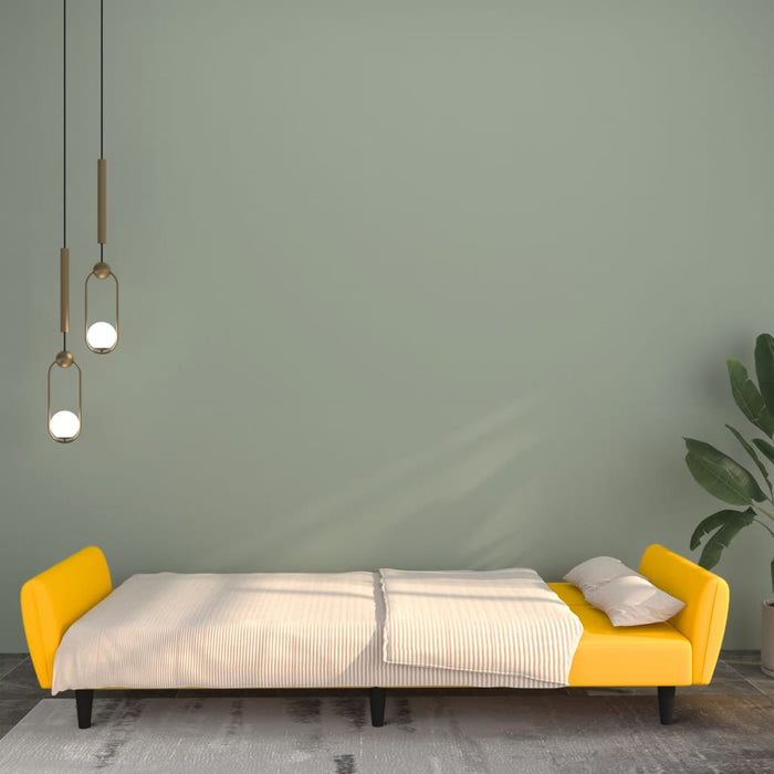 Divano Letto a 2 Posti Giallo in Velluto 375864