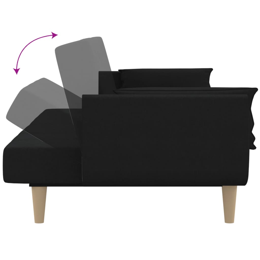 Divano Letto a 2 Posti con 2 Cuscini-Sofa Letto 2 Posti-Daybed Nero in Tessuto 973031