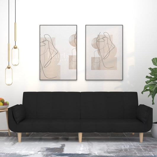 Divano Letto a 2 Posti con 2 Cuscini-Sofa Letto 2 Posti-Daybed Nero in Tessuto 973031