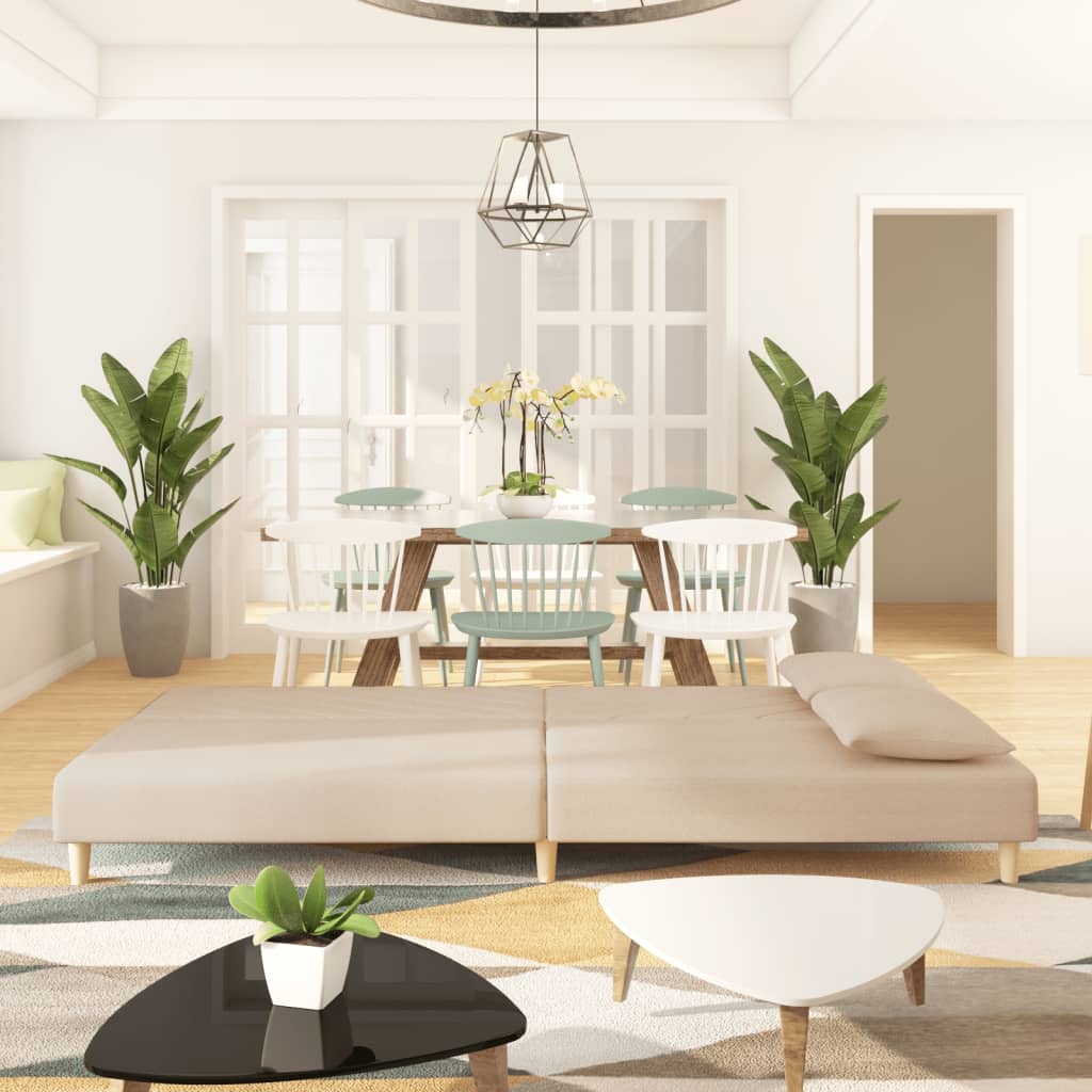 Divano Letto a 2 Posti con 2 Cuscini-Sofa Letto 2 Posti-Daybed Crema in Tessuto 104792