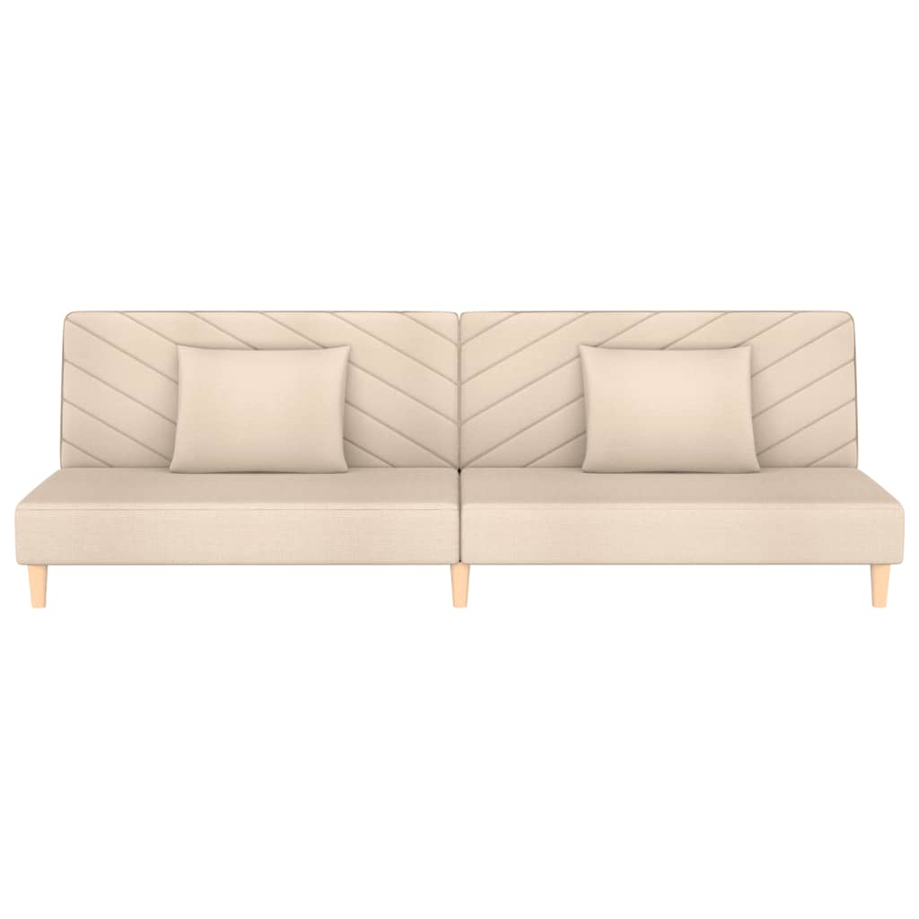 Divano Letto a 2 Posti con 2 Cuscini Crema in Tessuto