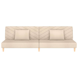 Divano Letto a 2 Posti con 2 Cuscini Crema in Tessuto