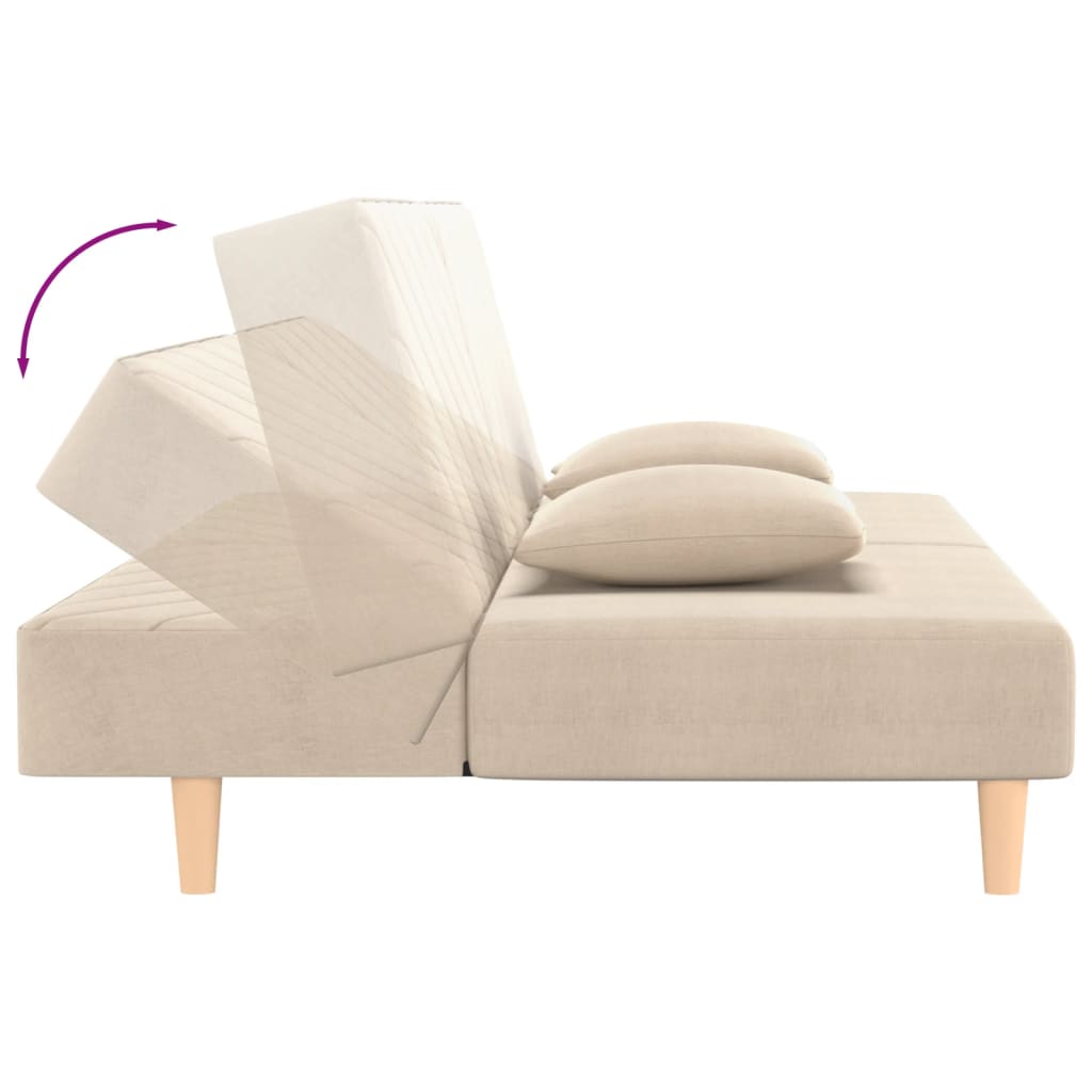 Divano Letto a 2 Posti con 2 Cuscini-Sofa Letto 2 Posti-Daybed Crema in Tessuto 104792
