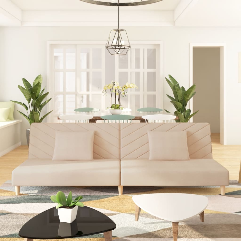 Divano Letto a 2 Posti con 2 Cuscini-Sofa Letto 2 Posti-Daybed Crema in Tessuto 104792