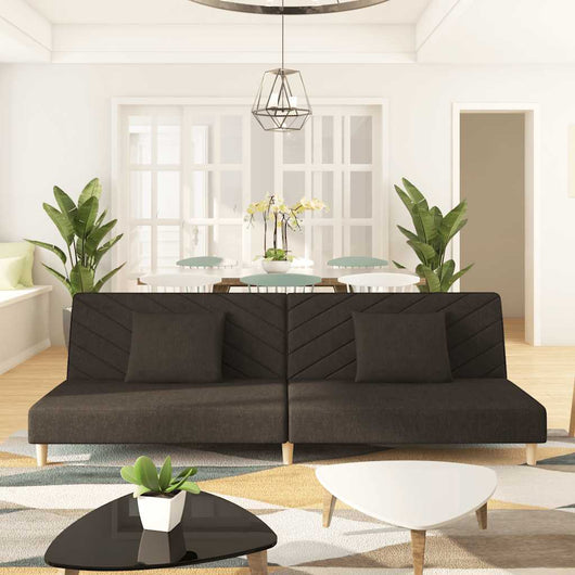 Divano Letto a 2 Posti con 2 Cuscini-Sofa Letto 2 Posti-Daybed Marrone in Tessuto
