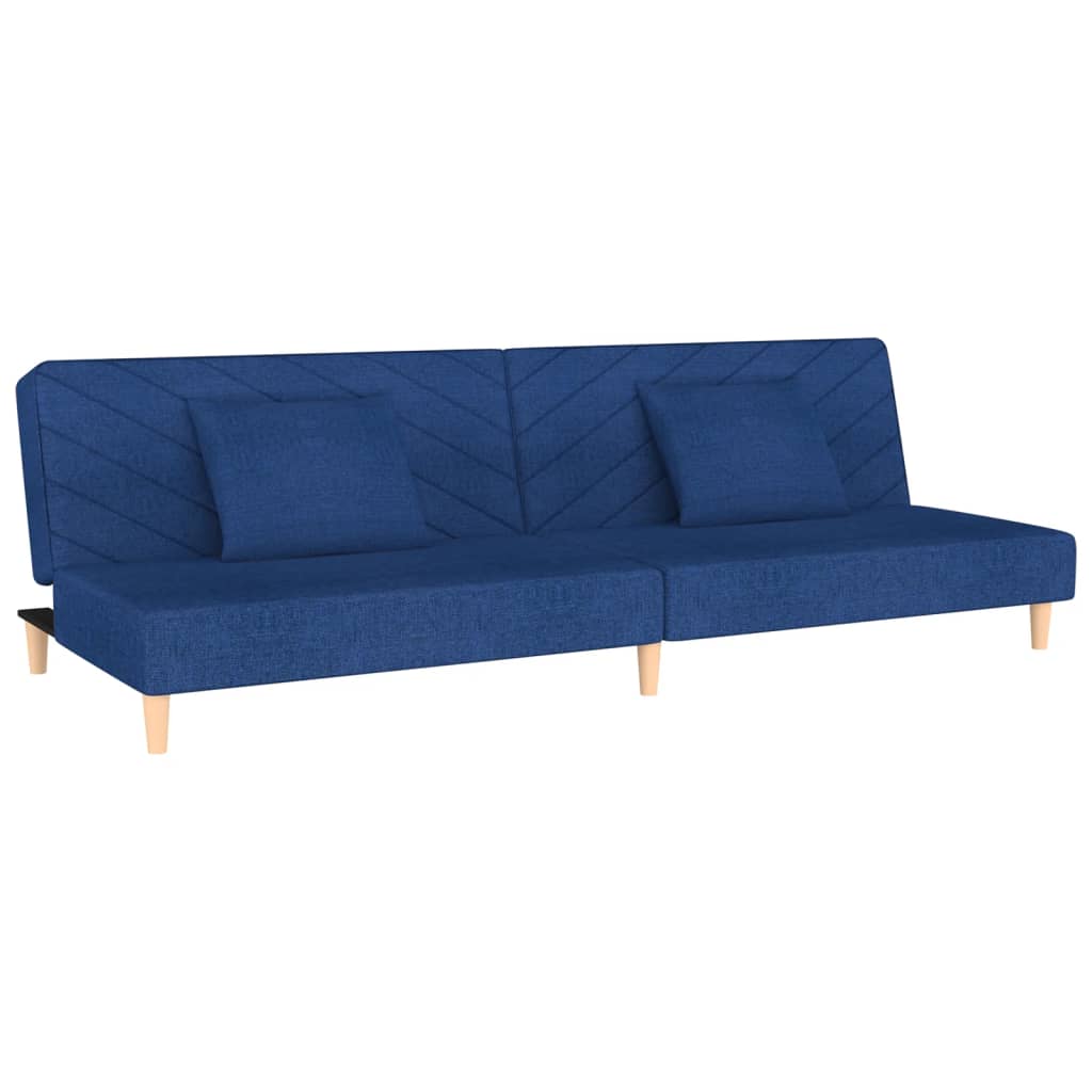 Divano Letto a 2 Posti con 2 Cuscini Blu in Tessuto 375893