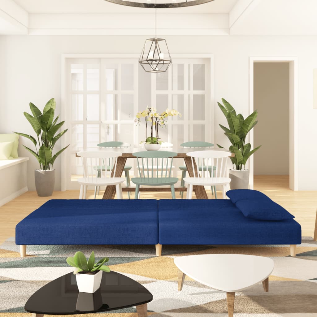 Divano Letto a 2 Posti con 2 Cuscini Blu in Tessuto 375893