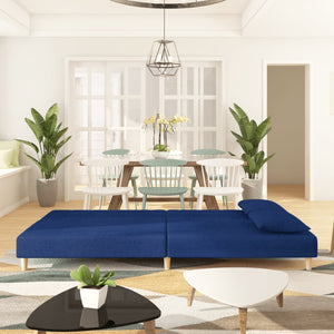 Divano Letto a 2 Posti con 2 Cuscini Blu in Tessuto 375893