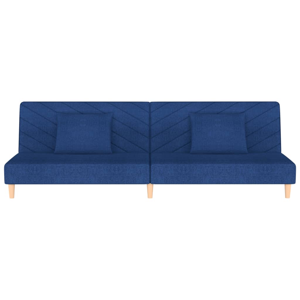 Divano Letto a 2 Posti con 2 Cuscini Blu in Tessuto 375893