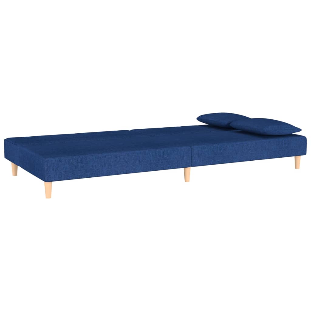 Divano Letto a 2 Posti con 2 Cuscini Blu in Tessuto 375893
