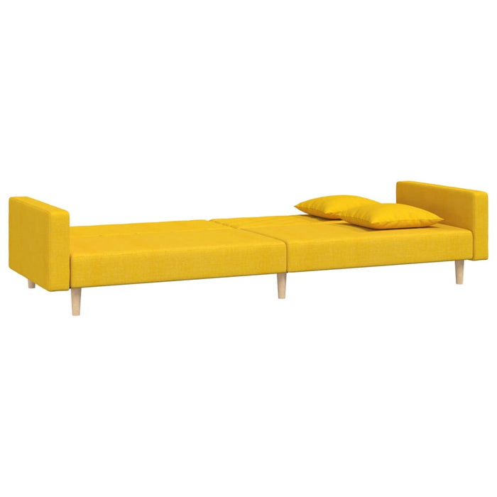 Divano Letto a 2 Posti con 2 Cuscini-Sofa Letto 2 Posti-Daybed Giallo in Tessuto 130556