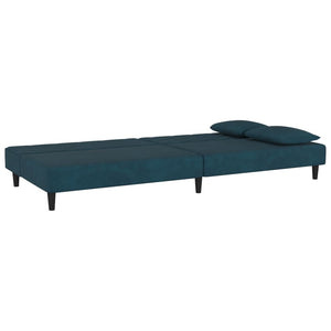 Divano Letto a 2 Posti con 2 Cuscini Blu in Velluto 375909