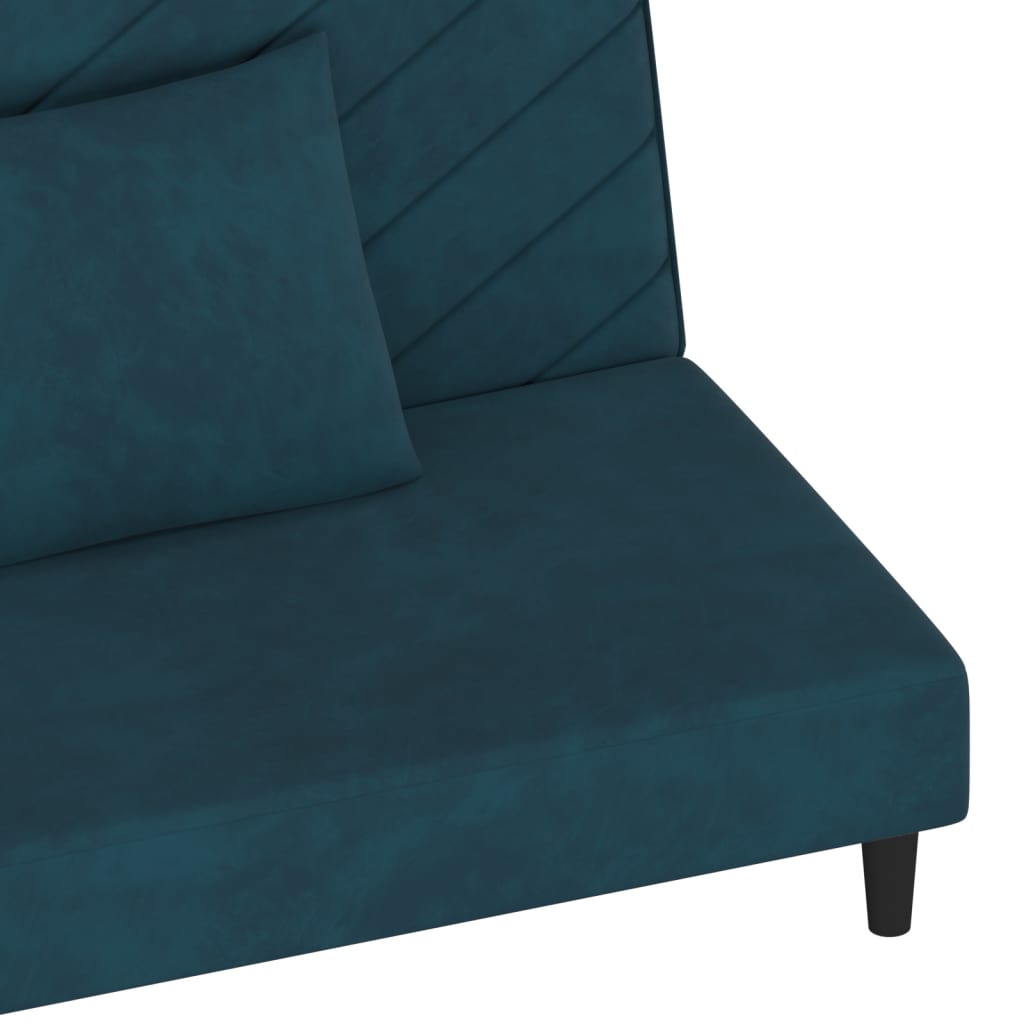 Divano Letto a 2 Posti con 2 Cuscini-Sofa Letto 2 Posti-Daybed Blu in Velluto 285618