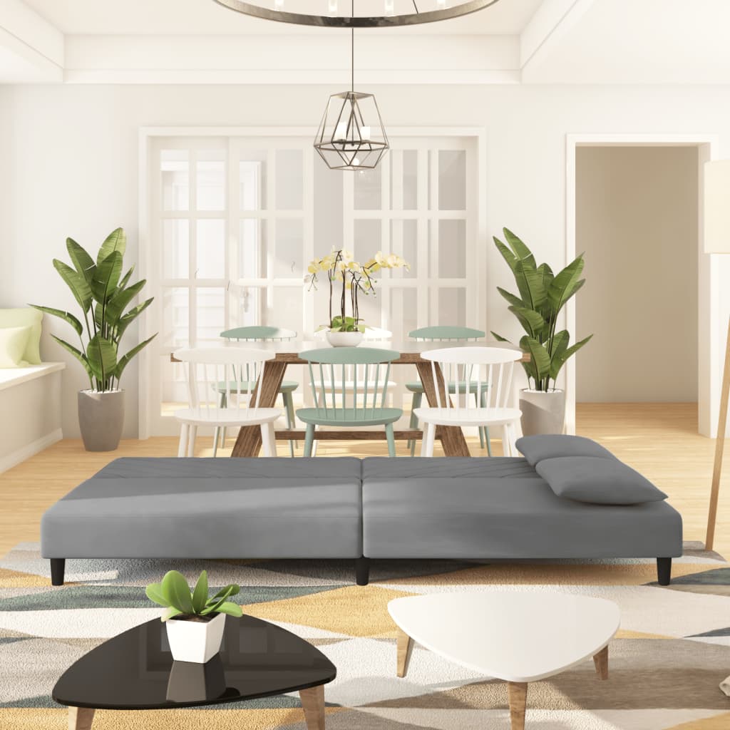 Divano Letto a 2 Posti con 2 Cuscini-Sofa Letto 2 Posti-Daybed Grigio Chiaro in Velluto 186986