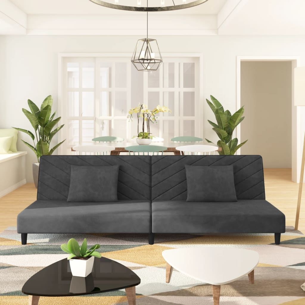 Divano Letto a 2 Posti con 2 Cuscini-Sofa Letto 2 Posti-Daybed Grigio Scuro in Velluto 328550