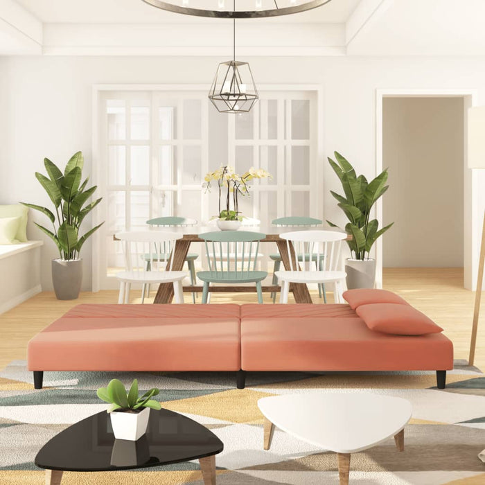 Divano Letto a 2 Posti con 2 Cuscini-Sofa Letto 2 Posti-Daybed Rosa in Velluto 918029