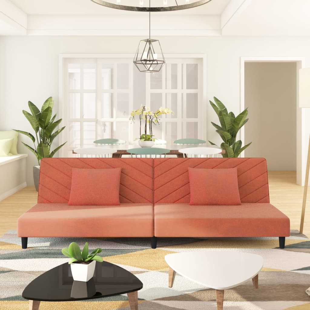 Divano Letto a 2 Posti con 2 Cuscini-Sofa Letto 2 Posti-Daybed Rosa in Velluto 918029