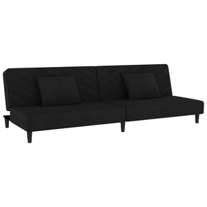 Divano Letto a 2 Posti con 2 Cuscini-Sofa Letto 2 Posti-Daybed Nero in Velluto 311834