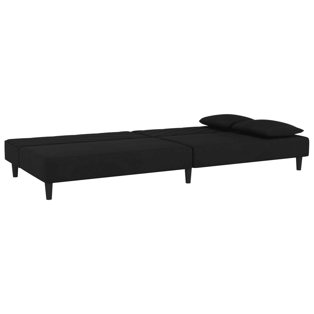 Divano Letto a 2 Posti con 2 Cuscini-Sofa Letto 2 Posti-Daybed Nero in Velluto 311834
