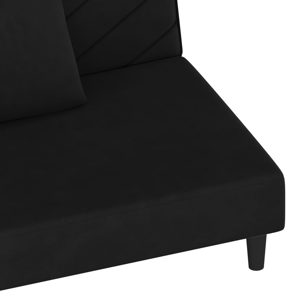 Divano Letto a 2 Posti con 2 Cuscini-Sofa Letto 2 Posti-Daybed Nero in Velluto 311834