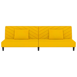 Divano Letto a 2 Posti con 2 Cuscini Giallo in Velluto