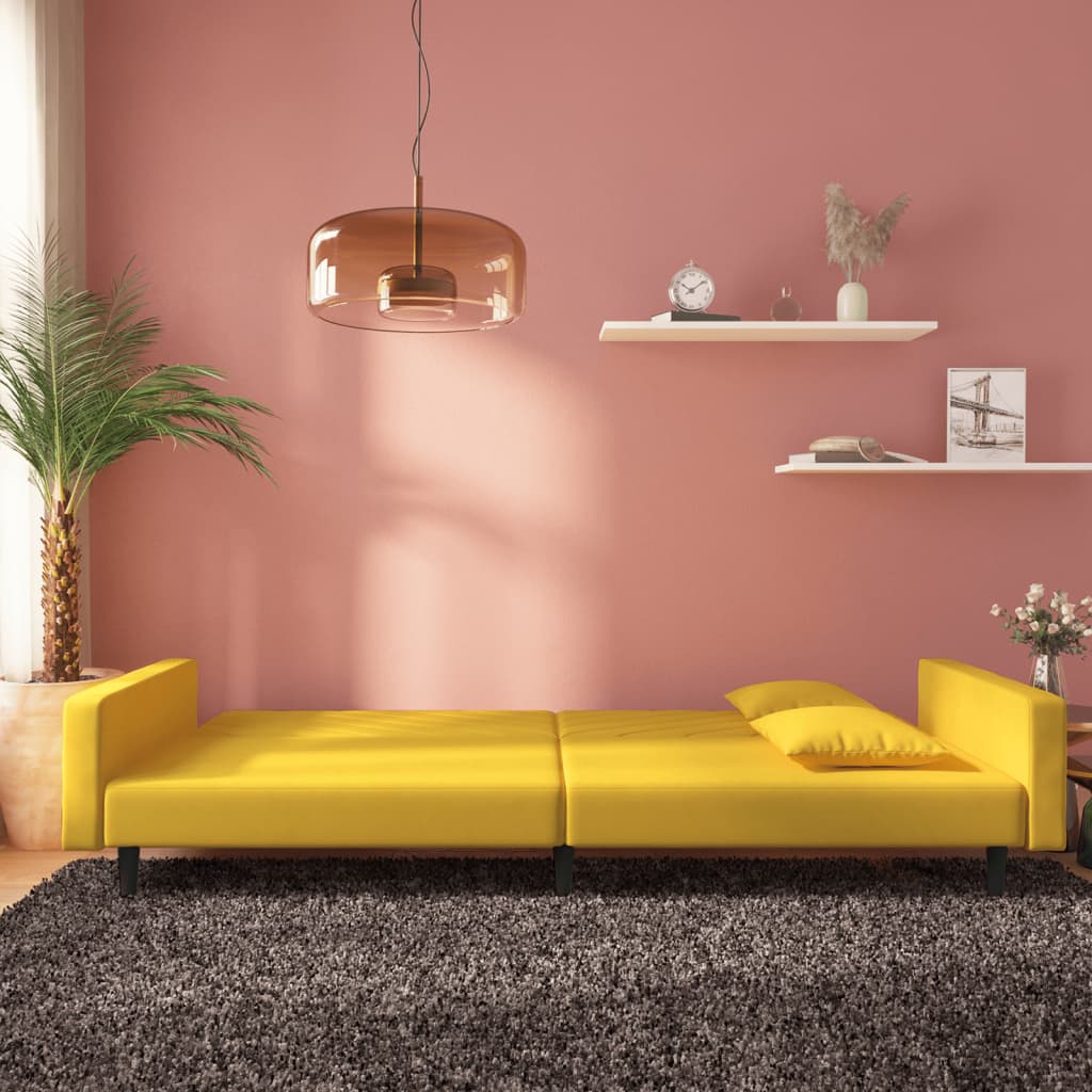 Divano Letto a 2 Posti con 2 Cuscini Giallo in Vellutocod mxl 111561