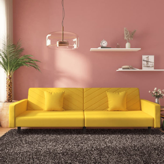Divano Letto a 2 Posti con 2 Cuscini Giallo in Vellutocod mxl 111561