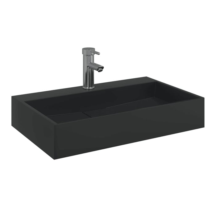 Lavandino-Lavabo-Lavello 60x38x11 cm Blocco in Marmo/Minerale Nero Opaco