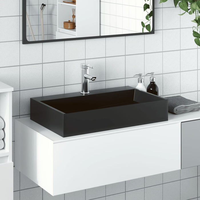 Lavandino-Lavabo-Lavello 60x38x11 cm Blocco in Marmo/Minerale Nero Opaco