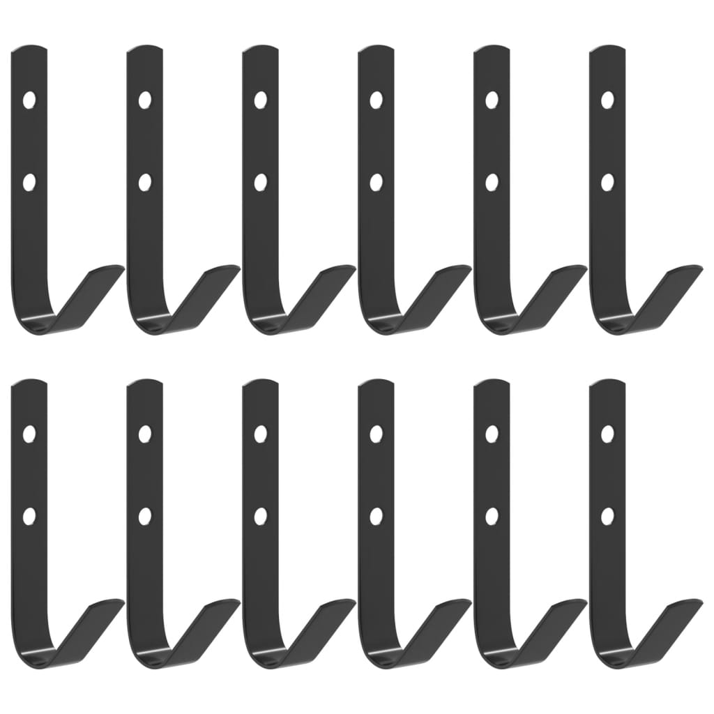 Ganci a Parete a Forma di J 12 pz Neri in Acciaio 172460
